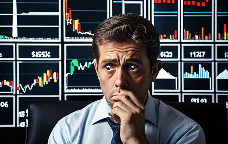 **
A worried investor surrounded by fluctuating market graphs, highlighting the risks associated with REIT investments. Emphasis on the importance of diversification. The scene should visually represent financial uncertainty and the need for a balanced portfolio.
**